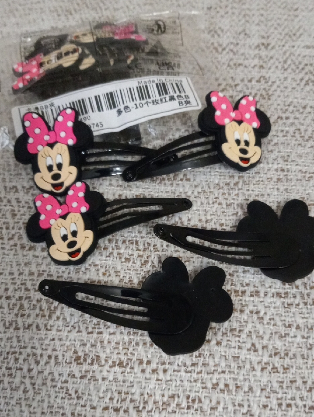 Minnie Mouse Pink Polka Dot Bow Hair Clips - Set of 10 - Picture 3 of 3